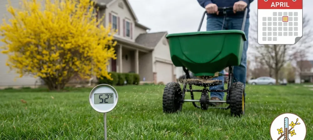 tech applying crabgrass prevention treatments in April